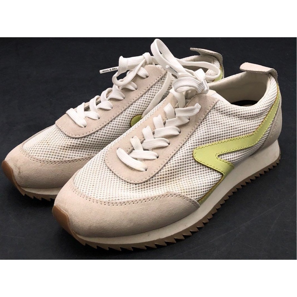 Rag & Bone Retro Runner Off White Suede Mesh Lime Green Sneakers Women 37.5/7.5*